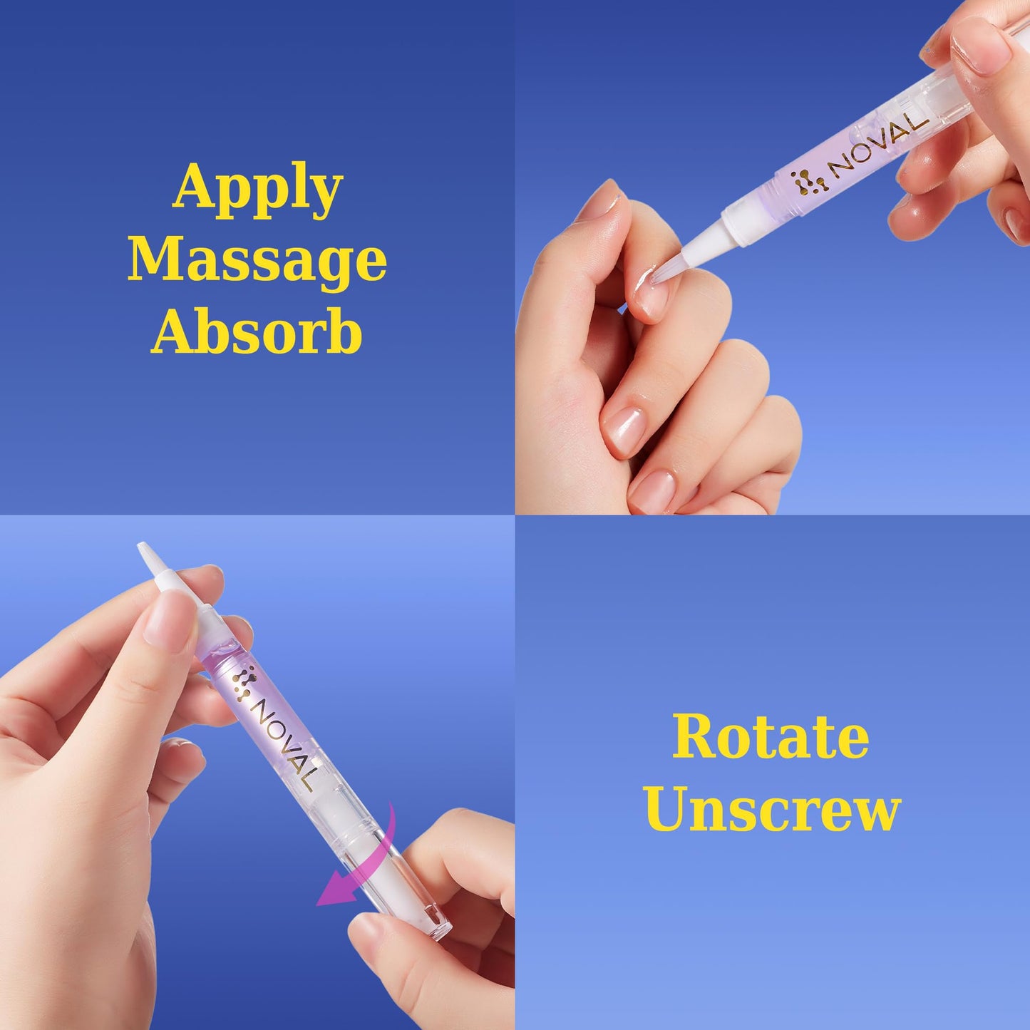 NOVAL Cuticle Oil Pens for Nails – Moisturizing & Fast Absorption, Non-Greasy, Blueberry Scent, 6PCS