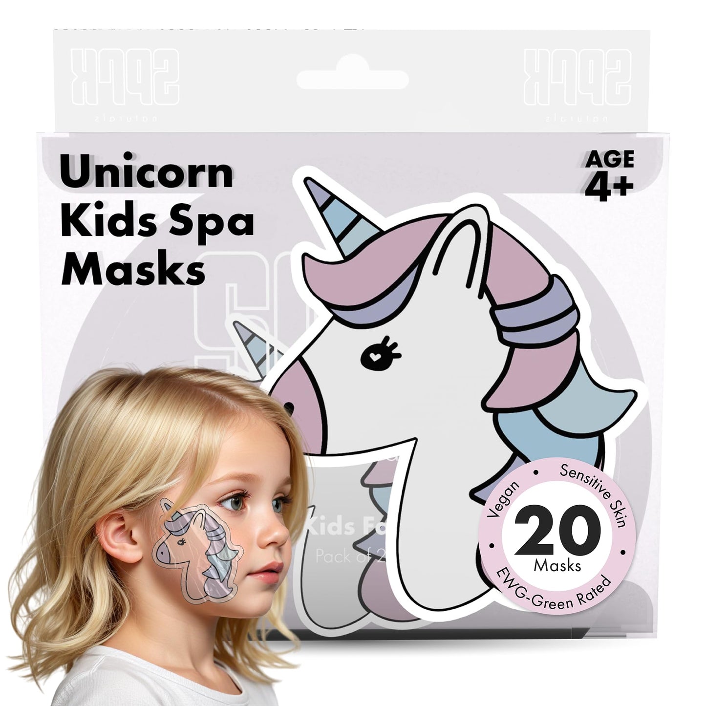 Unicorn Kids Face Masks Skincare Set (20pcs), Organic Vegan & Kid Safe Skin Care Ages 4+, Cute Animal Sheet Masks for Girls, Spa Day, Sleepover, Slumber Party Favors, Stuffs and Gifts for Little Girls