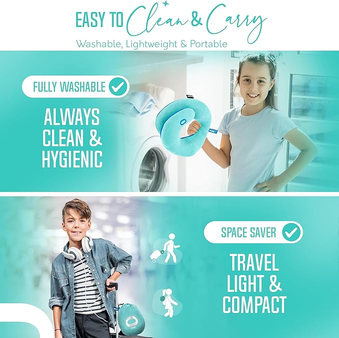 BCOZZY Kids Travel Neck Pillow (8-12 Y/O) – Patented Soft Child Pillow for Head & Chin Support in Car, Airplane, and Road Trip Sleeping. Adjustable Size. Carry Bag. Fully Washable. Medium, Pink