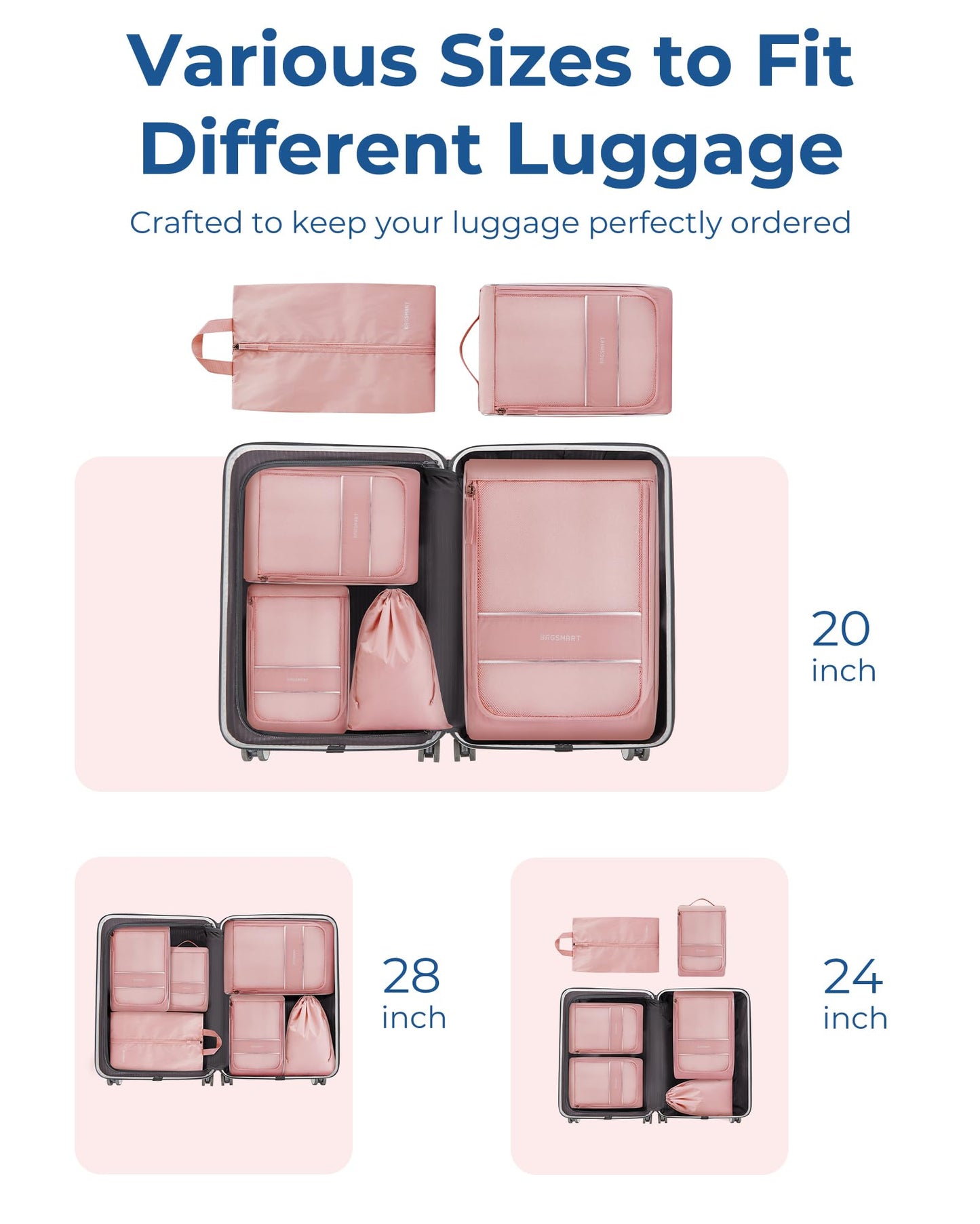 BAGSMART Keep Shape Packing Cubes - 6 Set Travel Organizer Bags, Lightweight Suitcase Organizer with Breathable Mesh, Cruise Ship Essentials, Black