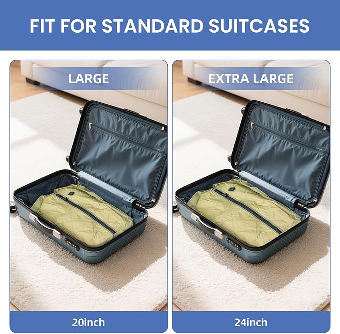 BAGAIL TPU Vacuum Bag for Travel, Reusable Compression Bag with IPX8 Waterproof Zipper, Save Space for Suitcase, Backpack and Carry on (Green, Large, No Pump)