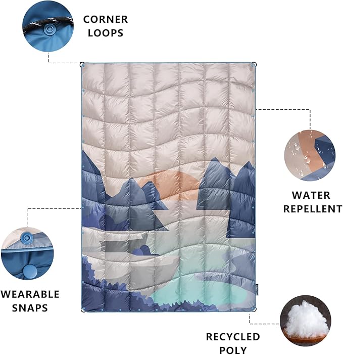 Camping Blanket, Puffy Down Alternative Blanket Lightweight Windproof for Outdoors,Hiking, Backpacking,Beach,Car,Picnic,Stadium