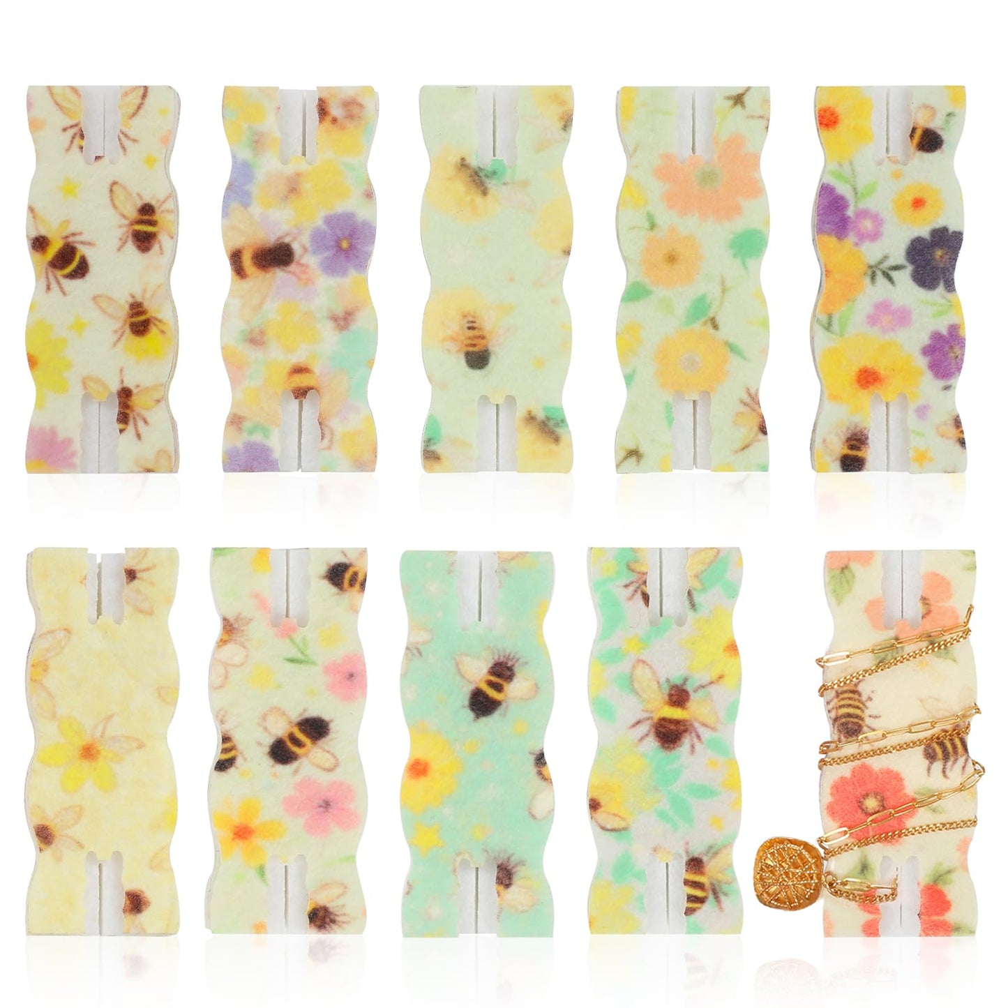 10 Pack Portable Tangle-Free Jewelry Organizer, Travel Necklace Storage Case for Chains, Pendants & Bracelets, Jewelry Containers with Card Holder, Anti-Tangle Jewelry Roll Alternative (Bees)