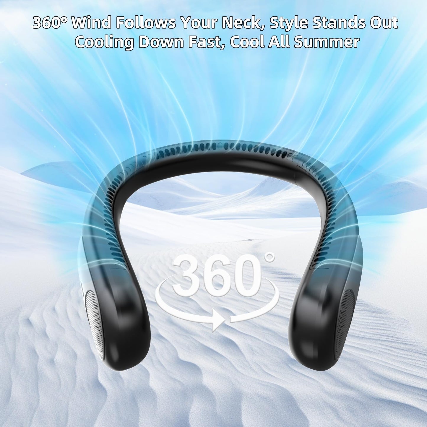 Namecute Portable Neck Fan,Personal Wearable Bladeless Fan,LED Display,4-Speeds,6000mAh USB Rechargeable,360° Strong Cooling Wind,Hands Free,Long Lasting,Birthday Gifts for Men Women Dad Mom (Black)