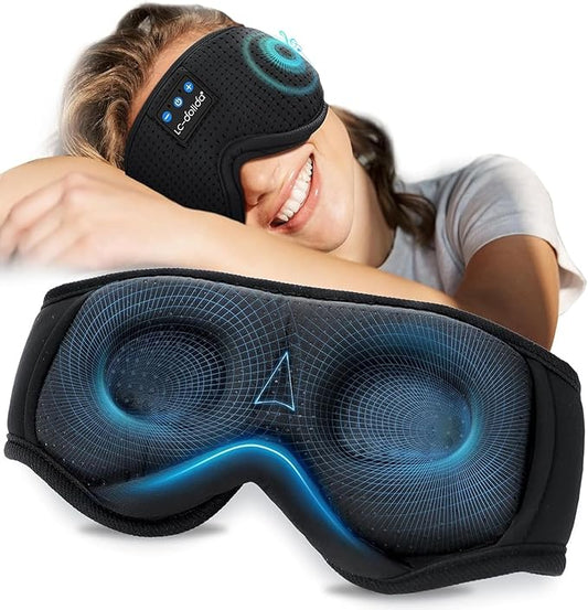 LC-dolida Sleep Mask Bluetooth Headphones Weighted Sleeping Mask 3D Eye Mask Pressure Relief Night Sleep Eye Mask Music Sleeping Headphones for Side Sleepers Meditation Gifts for Men Women