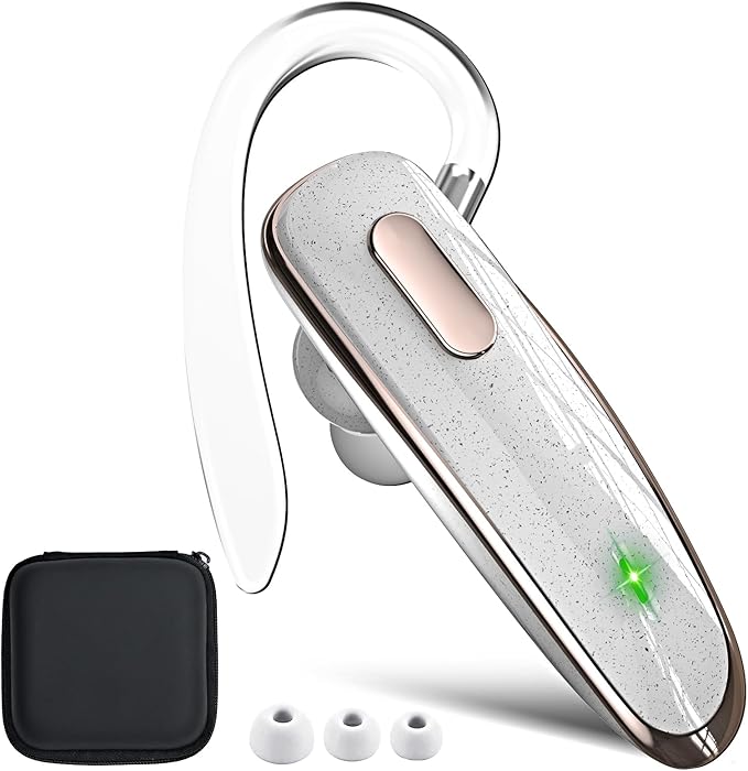 Bluetooth Headset, V5.1 Ultralight Wireless Handsfree Earpiece Cell Phone with Noise Cancellation Microphone for iOS Android Trucker Driver- White