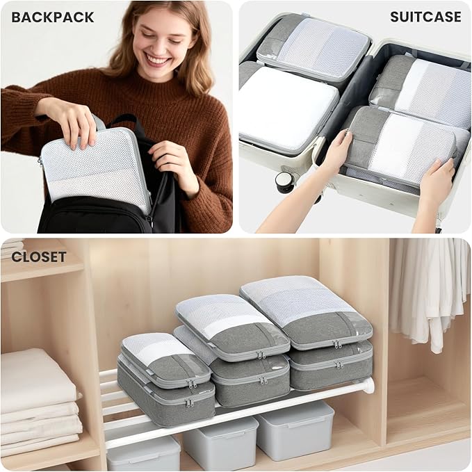 8 Set/6 Set/4 Set Compression Packing Cubes for Travel, Lightweight Vacation Travel Essentials, Travel Accessories for Suitcase Organizer Bags Set, Durable Luggage Organizer