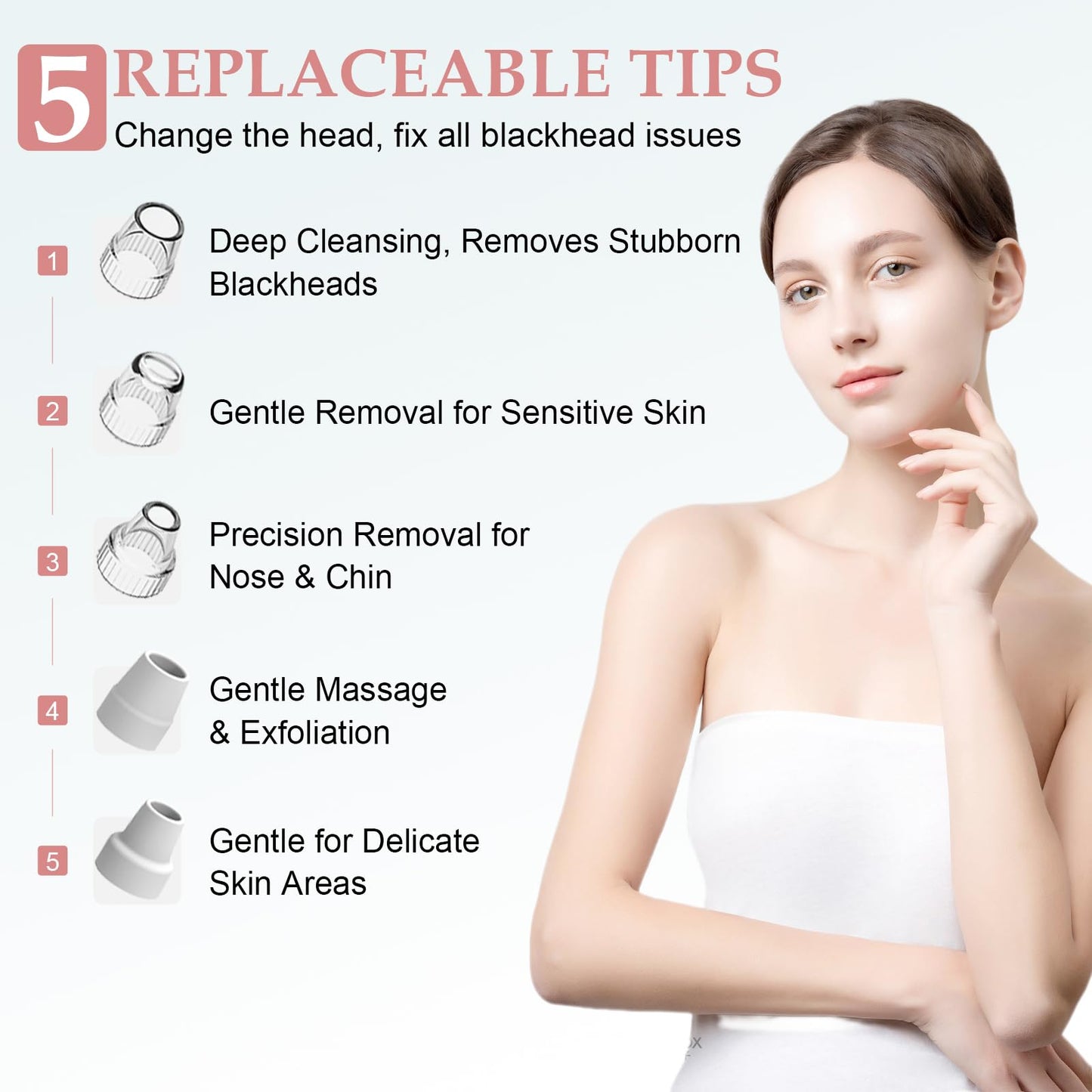 Blackhead Vacuum Removers - Pore Vacuum for Face with 5 Attachments & 3 Suction Levels - USB Rechargeable Blackhead Remover Tools for Women and Men (White)