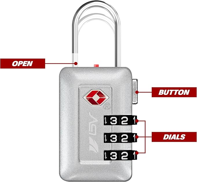 BV TSA Accepted Luggage Travel Lock, Set-Your-Own Combination Lock for School Gym Locker, Luggage Suitcase Baggage Locks, Filing Cabinets, Toolbox, Case (Silver, 2 Pack)