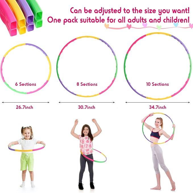 Chivao 8 Pack Color Detachable Hoop Fitness Waist Exercise Ring Plastic Exercise Hoop Adjustable Weight Size Plastic Adult Party Supplies Game Sport Gymnastic