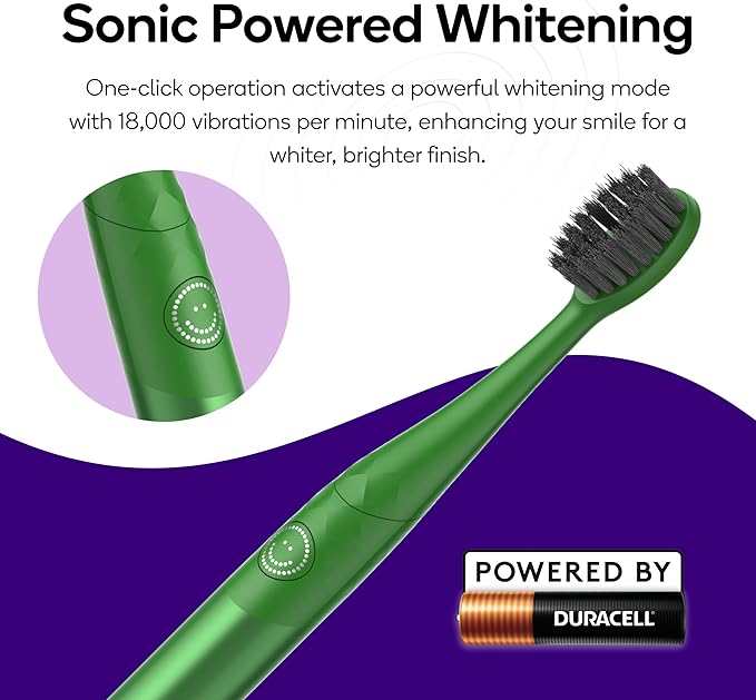 Burst Nova Toothbrush (2 Pack/Pink & Green) | Sonic Powered Teeth Whitening | Super-Soft Bristles | 18000 VPM | 2 Minute Timer | Aluminum Handle | Replaceable Brush Head | Compact Size | AAA Battery
