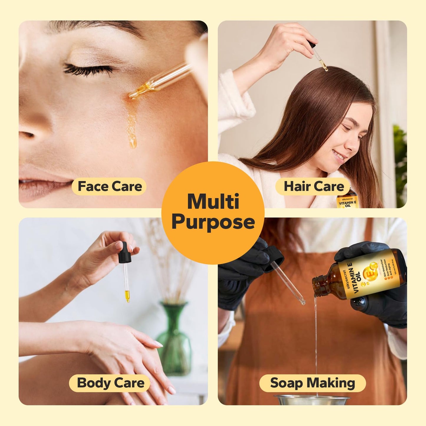 SilkySecret Organic Vitamin E Oil (4.05 Fl Oz), 50,000 IU Face and Body Moisturizer with Almond, Jojoba, and Rosehip Oils, Skincare & Face Moisturizer for Healthy Radiant Skin