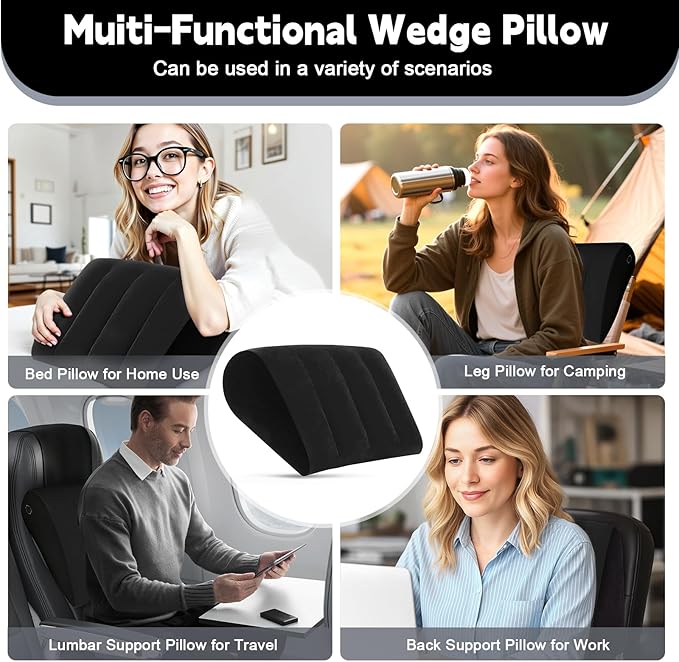 TheClover Travel Wedge Pillow for Sleeping - Leg Elevation, Use in Bed Back Support,Inflatable Wedge Pillow for Sleep Apnea, Portable Travel Triangle Pillow, Camping, Fast Inflating Deflation (Blue)