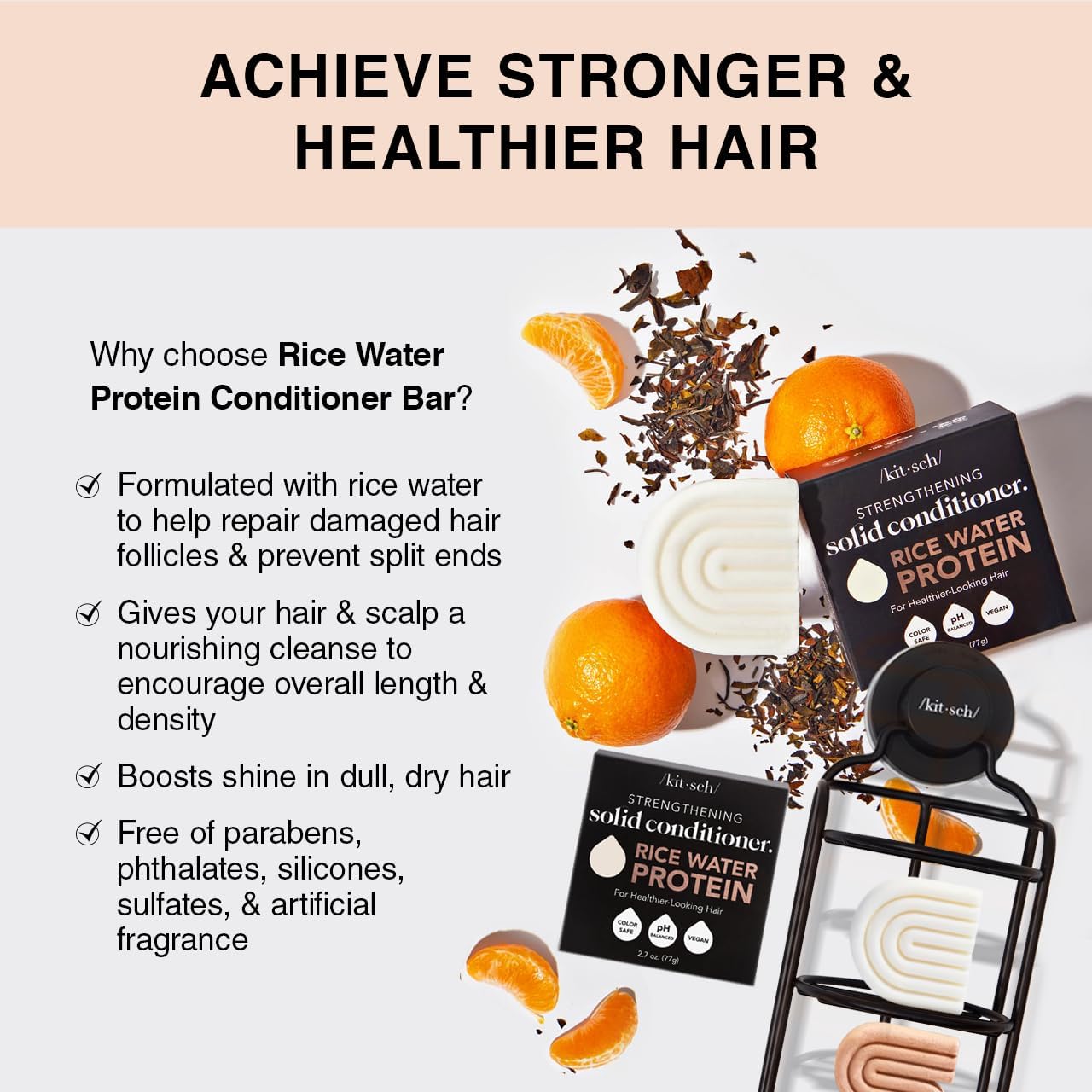 Kitsch Rice Water Shampoo & Conditioner Set – Solid Shampoo & Conditioner Bar with Protein for Hair Growth, Strengthening Hair & Damage Repair – Paraben, Sulfate & Silicone Free – 2 Pack