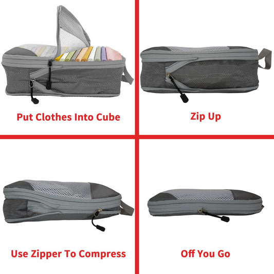 6 Set Compression Packing Cubes for Travel, Lightweight Luggage Organizers, Waterproof & Tear-Resistant, Expandable Travel Organizers Bag Set for Suitcase