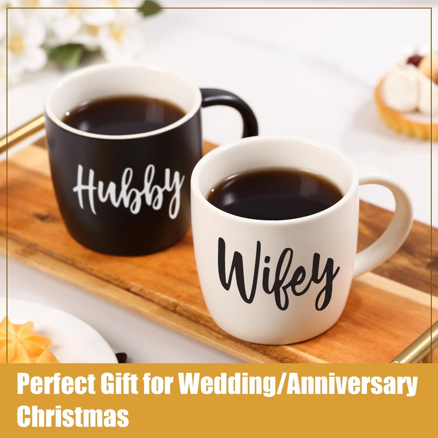Wedding Gifts for Couples,Hubby & Wifey Wedding Coffee Cup Set,Bridal Shower Gifts for Bride and Groom, Newly-Married Anniversary for Him/Her，Mr and Mrs Gift