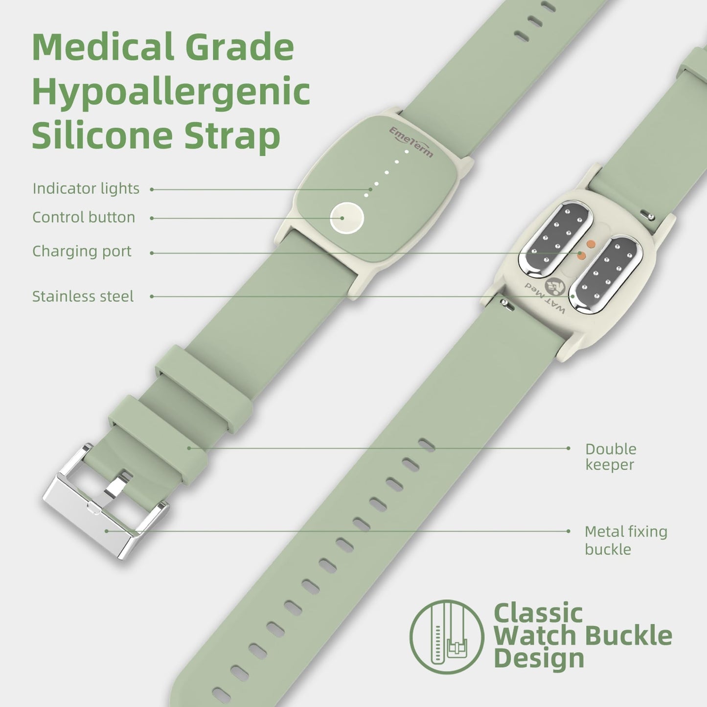 EmeTerm Explore FDA-Cleared Anti-Nausea Wristband IP67 Waterproof Morning Motion Travel Sickness Relief Classic Strap Design FSA/HSA Eligible (Mint Green-Extra 2pack Conductive Gel)