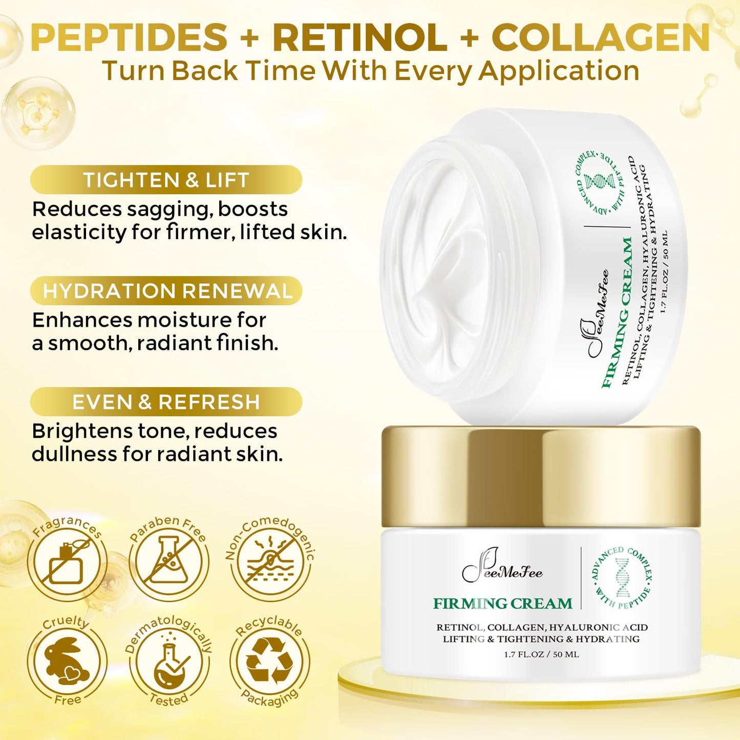 Neck Firming Cream, Anti Aging Wrinkle Cream with AH-8, Retinol, Collagen, & Hyaluronic Acid, Neck Creams for Tightening and Firming for Women & Men, Deep Hydration, Day & Night, 1.7 Fl Oz