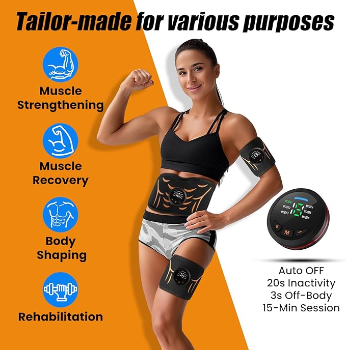 Ab Stimulator Muscle Toner Belt - Power Ab Electronic Muscle Stimulator with 6 Modes 18 Intensity Levels, Ab Stimulator for Men & Women - Abdominal Muscle Stimulator Belt for Home, Office, Gym 3 Pack