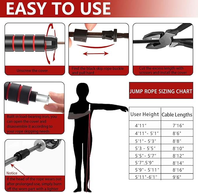Adjustable Weighted Jump Rope, 9ft Long Tangle-Free Rapid Speed Jumprope for Exercise Calisthenics Fitness Jumping Skipping Double Dutch Boxing Crossfit, Workout Stuff for Women Men Kids Adult