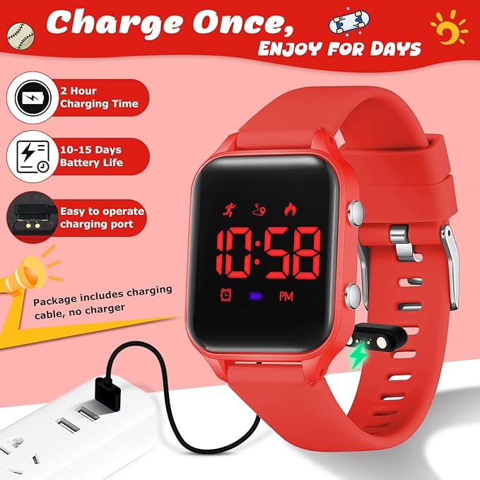 Kids Digital Watches for Boys Girls, Sports Watch with Fitness Tracker, Pedometer, Alarm Clocks, Stopwatch, No App Needed Waterproof Kids Watch, Gift for Teens Student Girls Boys Ages 5-14