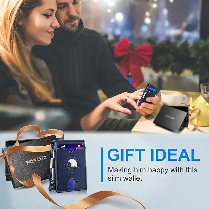 Airtag Wallet for Men,with Money Clip 11 Cards Slim Front Pocket Leather RFID Blocking Wallet with Gift Box