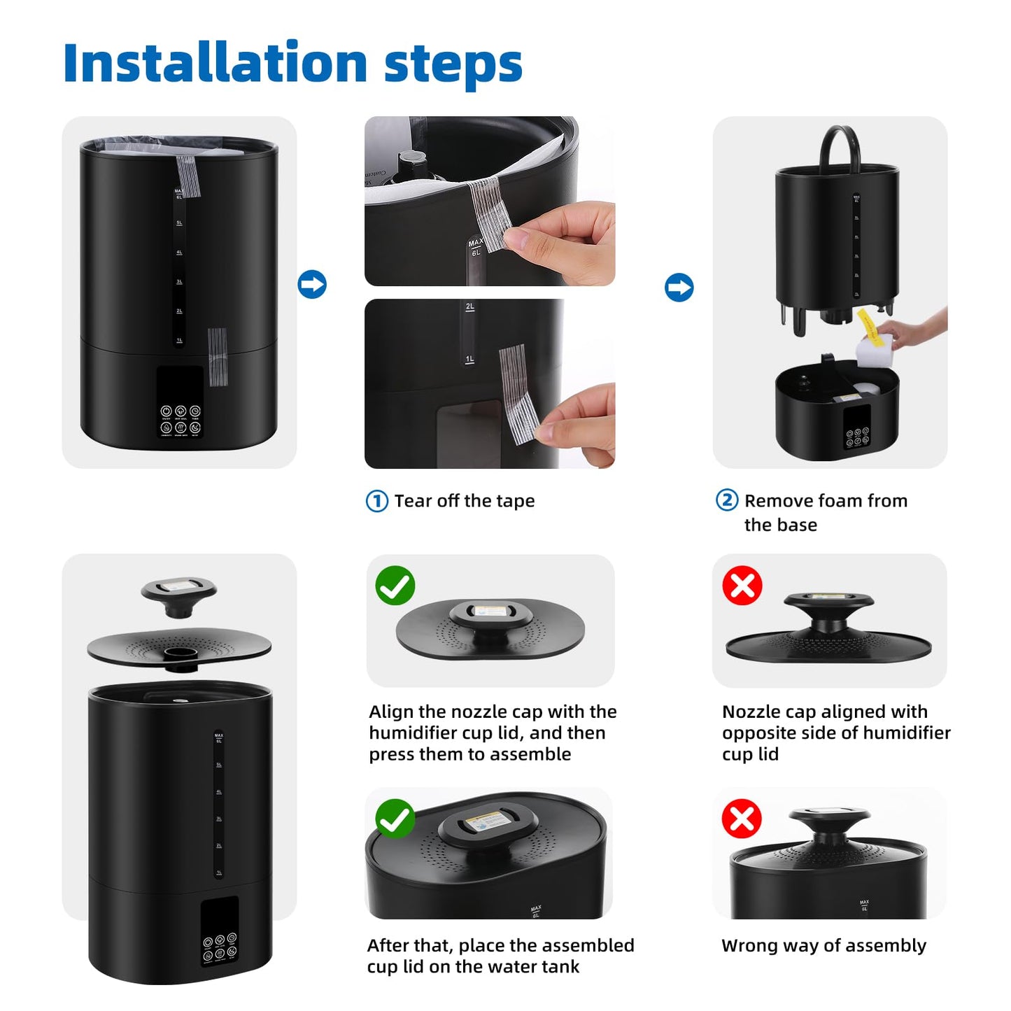 Coolfiqu 6L Humidifiers for Bedroom Large Room Home, Cool and Warm Humidifier for Plants Mist Top Fill Desk Humidifier Essential Oil Diffuser, Quiet Humidifiers with Adjustable Mist,360°Nozzle-Black