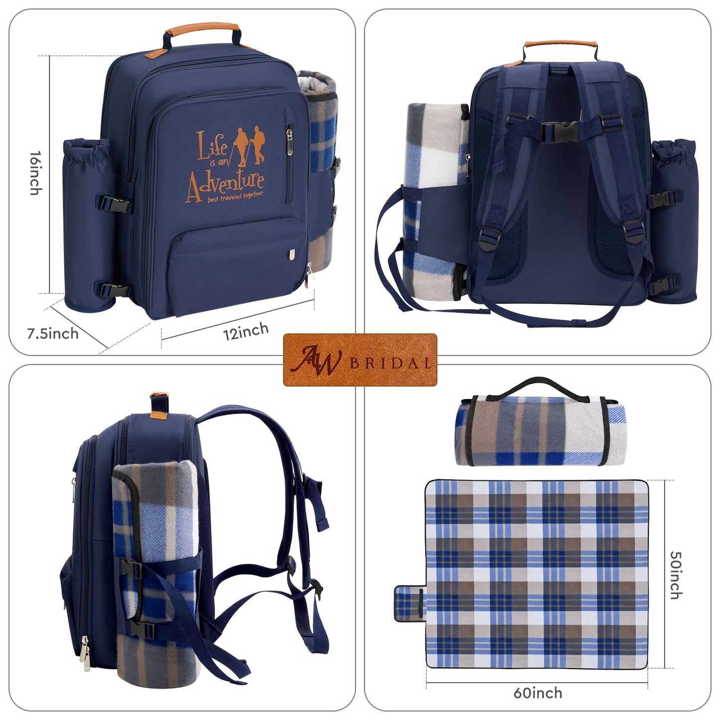 24L Insulated Picnic Basket Leak Proof Picnic Backpack for 2, Blue Camping Gifts, Cool Bridal Shower Gifts for Bride and Groom, Mr and Mrs, Anniversary Engagement Wedding for Newly Engaged Couples