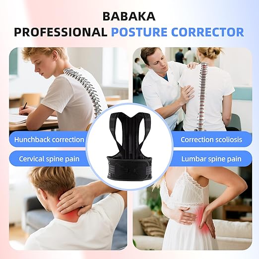 babaka Posture Corrector for Women and Men, Adjustable Full Back Support, Upper and Lower Back Pain Relief, Back Brace, Shoulder Straightener, Scoliosis, Hunchback, Thoracic, Spine Corrector (Small, Waist: 25''-31'')