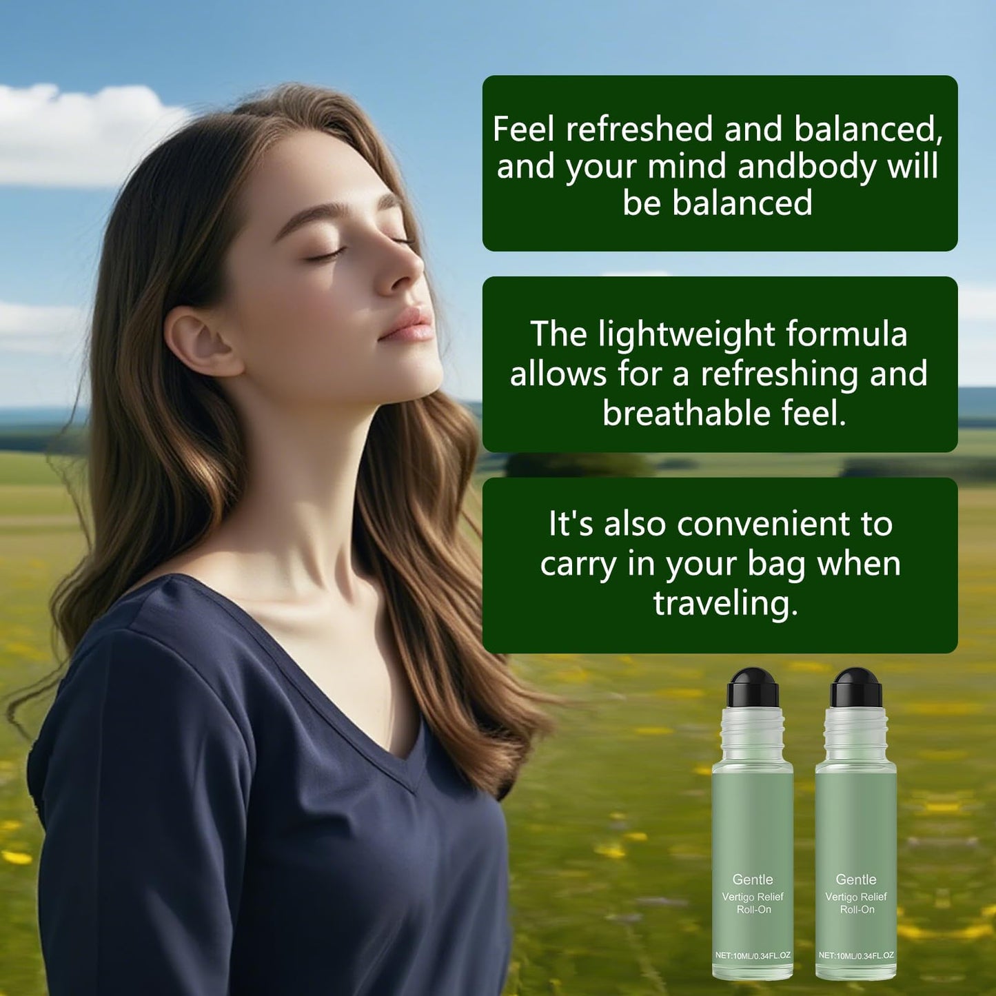 BuyiHoen Vertigo Ease Roll On, Vertisoothe Anti-dizzy Roll-on with Ginger and Mint, Cooling Vertigo Relief with Roller, Portable Travel Ease Roll On, Fast-Acting (2PCS)