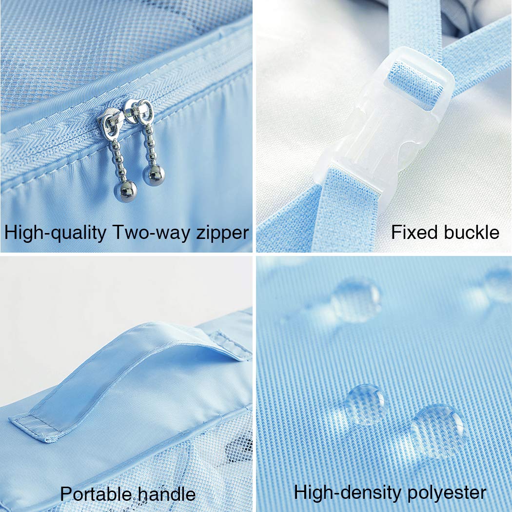 Travel Packing Cubes 8 Pcs Set, Luggage Packing Organizers with Shoe Bag and Toiletry Bag(Light Blue)