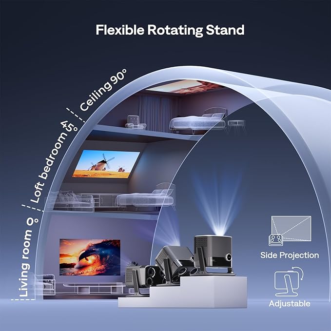 Aurzen BOOM mini Google TV 4K Supported Smart Portable Projector with WiFi and Bluetooth, Outdoor & Home Movie Projector with 20W Speakers DoIby Audio, Real-Time Focus, 500 ANSI Lumens, Black