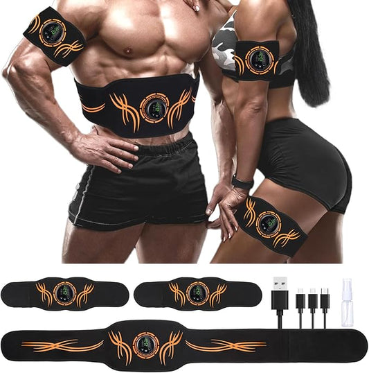 ABS Stimulator, EMS Ab Stimulator for Men & Women – USB Rechargeable Muscle Toner with 12 Modes & 19 Intensity Levels – Portable, Adjustable Waist Trainer for Abdominal, Arm, and Leg Workouts