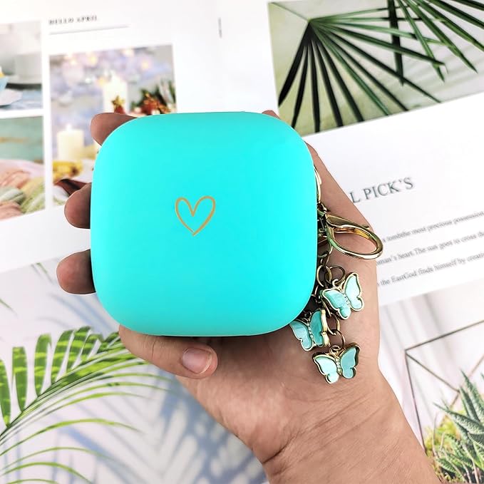 Compatible with Powerbeats Pro, Soft Silicone Case with Gold Heart Pattern for Powerbeats Pro Case with Cute Butterfly Keychain for Girls Women (Mint Green)