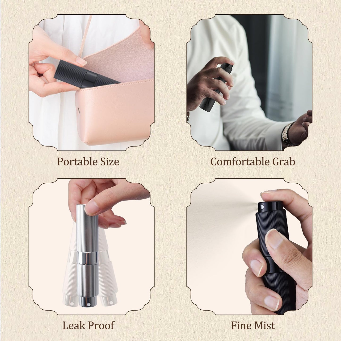 LISAPACK 8ml Perfume Atomizer Spray Bottle, 1pcs Travel Cologne Sprayer Refillable, Empty Mini Portable Perfume Dispenser (Black)