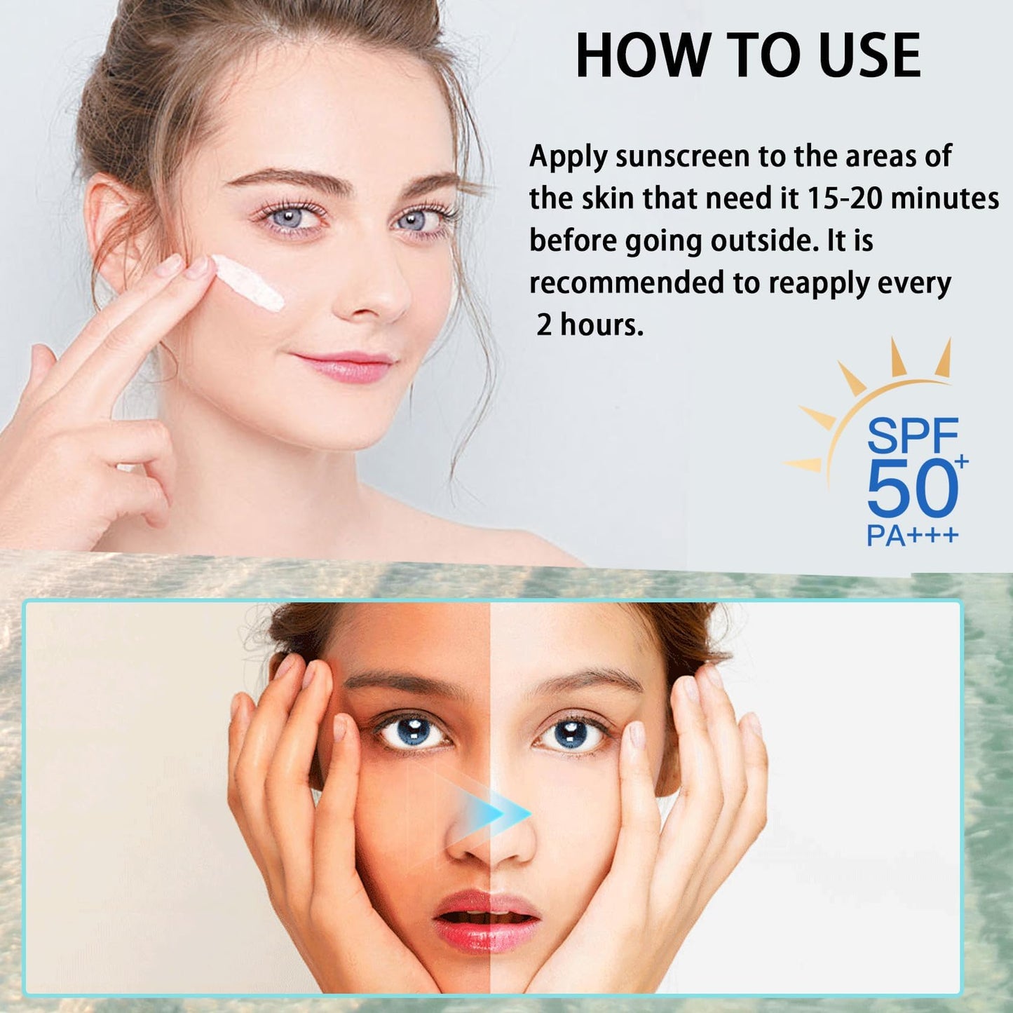 3PCS Moisturizing Sunscreen SPF 50+ PA+++,Travel Size Sunblock,Non-Greasy Waterproofing Sunscreen Lotion for Face and Body,Lightweight Mineral Sun screen Set, 1.05 Oz