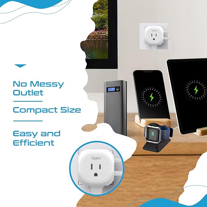 Ceptics Israel, Palestine Travel Plug Adapter - Type H - 5 Input with 20W PD-QC 3.1A Dual USB-C and USB - Light Weight - Perfect for Cell Phones, Laptops, Camera Chargers and More (PTU-14), White