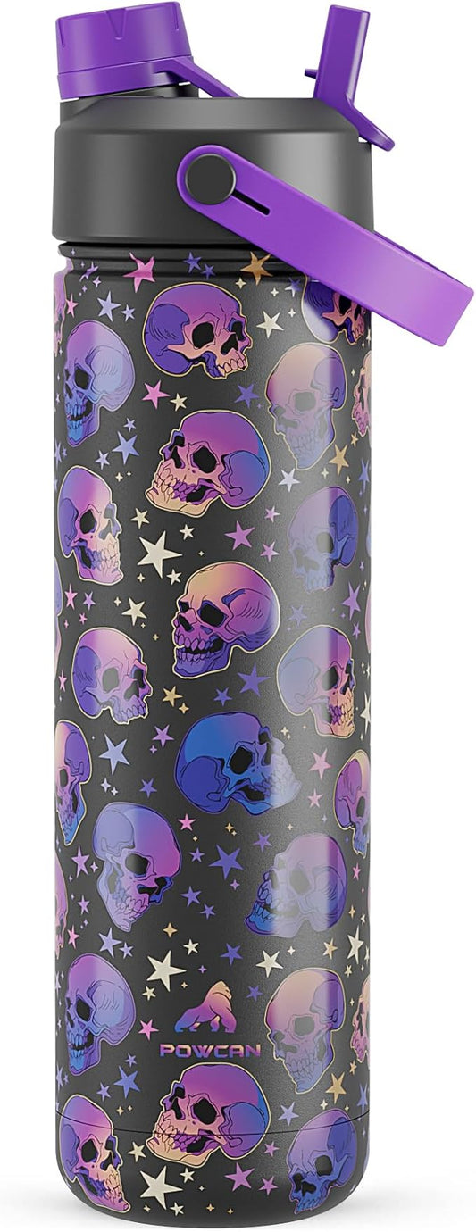 26 oz Halloween Insulated Water Bottle with 2-in-1 Straw and Spout Lid, Keep Cold 24H, Leak-Proof, Fits in Car Cup Holder, Stainless Steel Water Bottle for Gift, Trip, Holiday, Sports (Skull Realm)