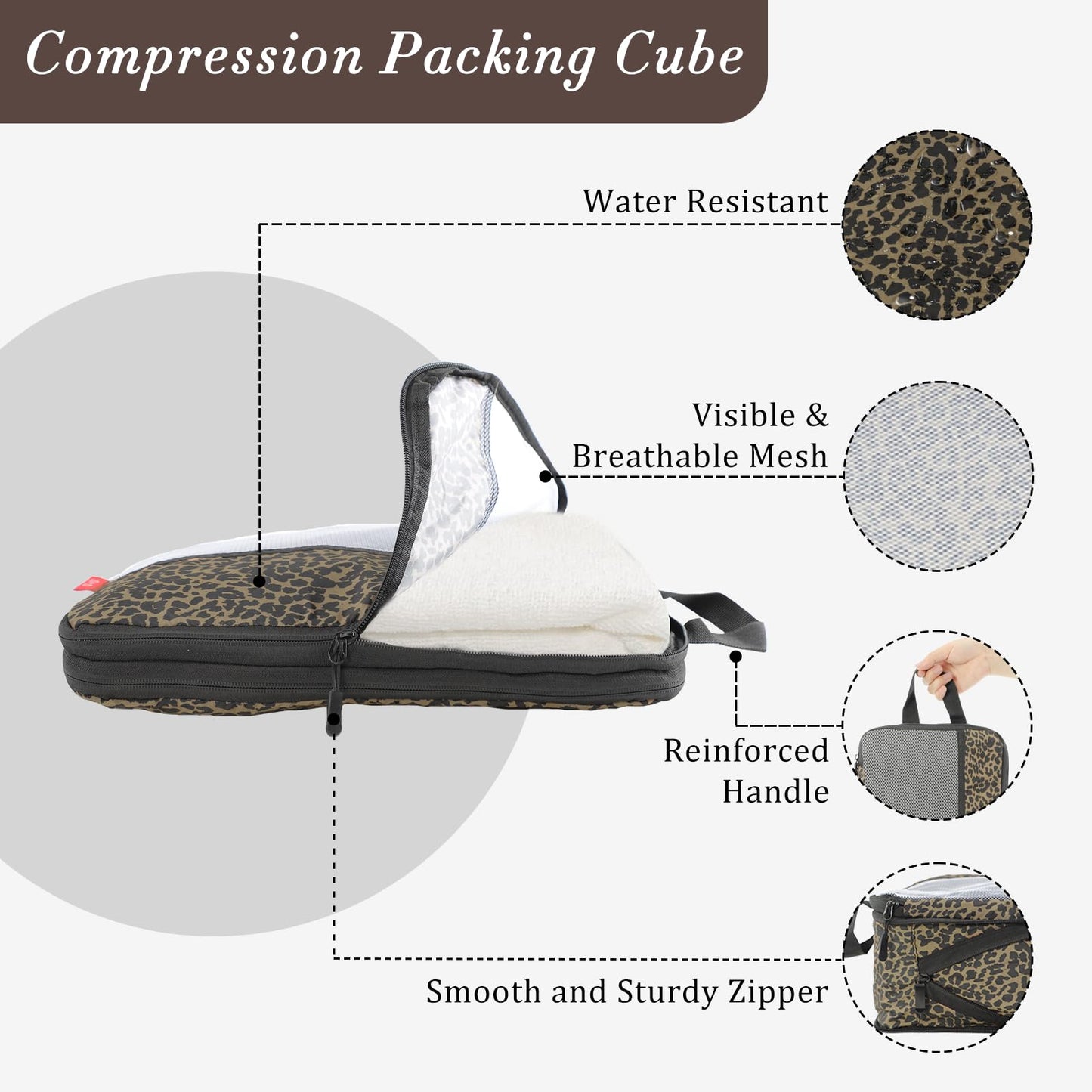U+U 4 Set Compression Packing Cubes - Ultralight Travel Organizers, Space-Saving Suitcase Organizer, Expandable Packing Cubes for Travel, Business Trip and Family Vacation (Leopard)