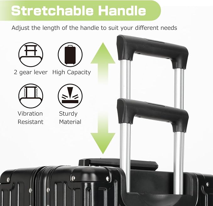 AnyZip Luggage Aluminium Frame Suitcase PC ABS Hard Shell TSA Lock No Zipper 24In Black