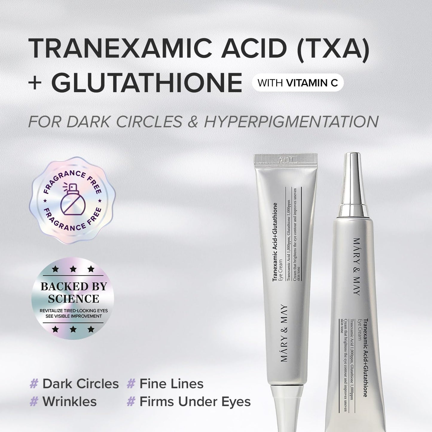Mary&May Glutathione Eye Cream Special Set - Powerful Antioxidant, Reduces Dark Circles in the Eye, Improve Uneven Skin Tone with Vitamin C, 1.01 oz.+ Mini 0.4oz 2 Pack