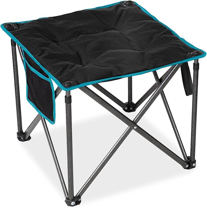 FUNDANGO Folding Camping Stool, 18.1 Inch Oversized Foot Rest 440 Lbs Heavy Duty Portable Padded Stools Seat Anti-Slip Foots & Carry Strap for Fishing Outdoor Lawn Travel (Black)