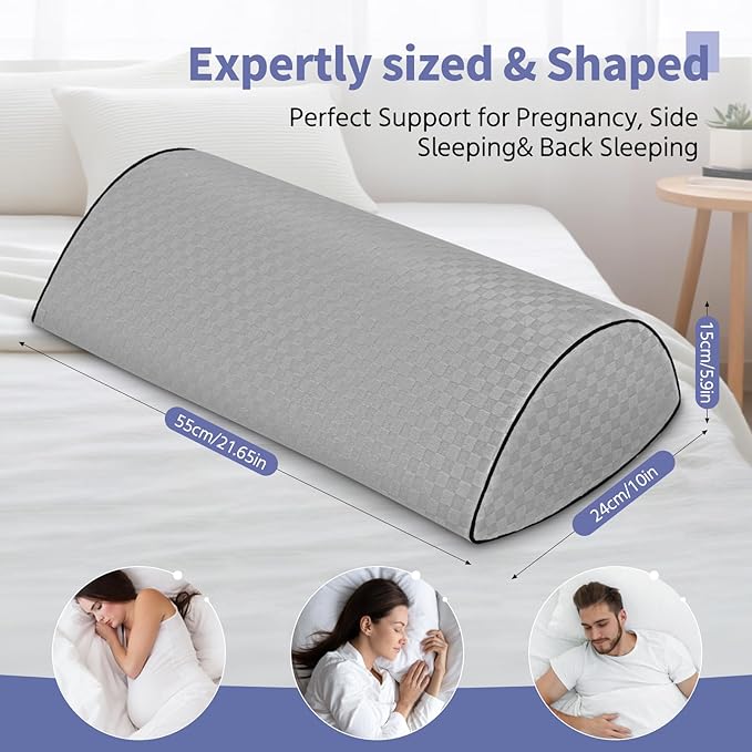 Knee Pillow for Back Sleeping and Ergonomic Memory Foam Knee Pillow for Hip Pain Relief, Leg Pillow for Spinal Alignment, Support for Side & Back Sleeping, Machine Washable Cover (Gray)