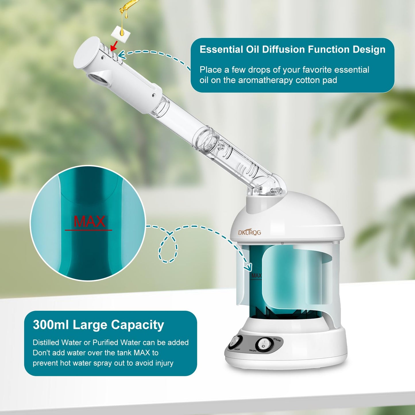 DKURQG Facial Steamer, Nano Ionic Face Steamer for Facial Deep Cleaning Portable Ozone Steamer with Extendable 360° Rotating Arm, Humidifier for Home Salon Spa or Personal Care (Blue)