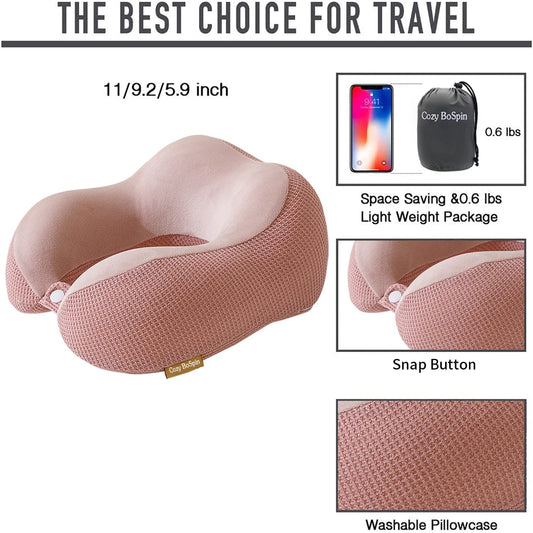 Cozy BoSpin Travel Pillow - Neck Pillow for Traveling, Memory Foam Portable Support Pillow,Comfortable and Lightweight Quick Pack for Camping,Sleeping Rest Cushio (Pink)
