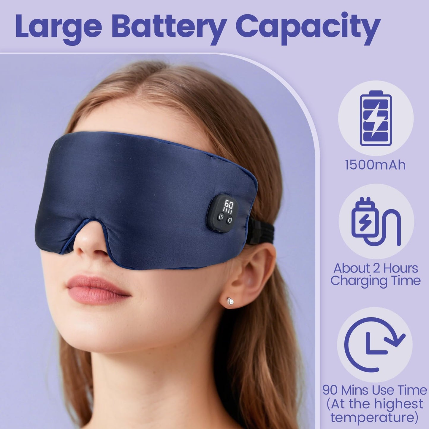 Silk Heated Eye Mask Cordless, 1500mAh Warm Eye Compresses for Dry Eyes, Rechargeable Eye Mask with 4 Temperature Settings & 4 Timer Settings, Gift for Men Women