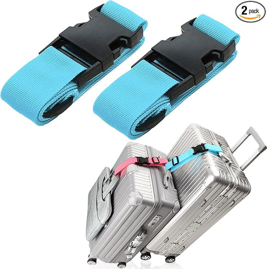 2Pack Luggage Straps for Suitcases, Travel Connector for Carry On Bag, Add Bag to Connect Two Suitcases, Adjustable Belt Attachment Accessories for Connect Your 3 Luggages, Light Blue