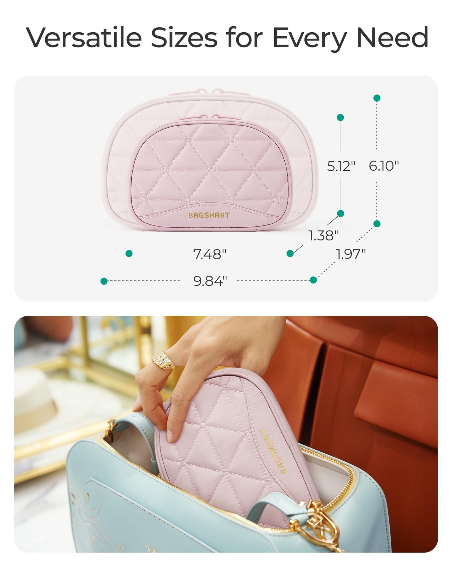 BAGSMART Travel Jewelry Case Jewelry Organizer Storage Roll Rings Necklaces Earrings Bracelets Brooches Watch Large Portable Light Pink