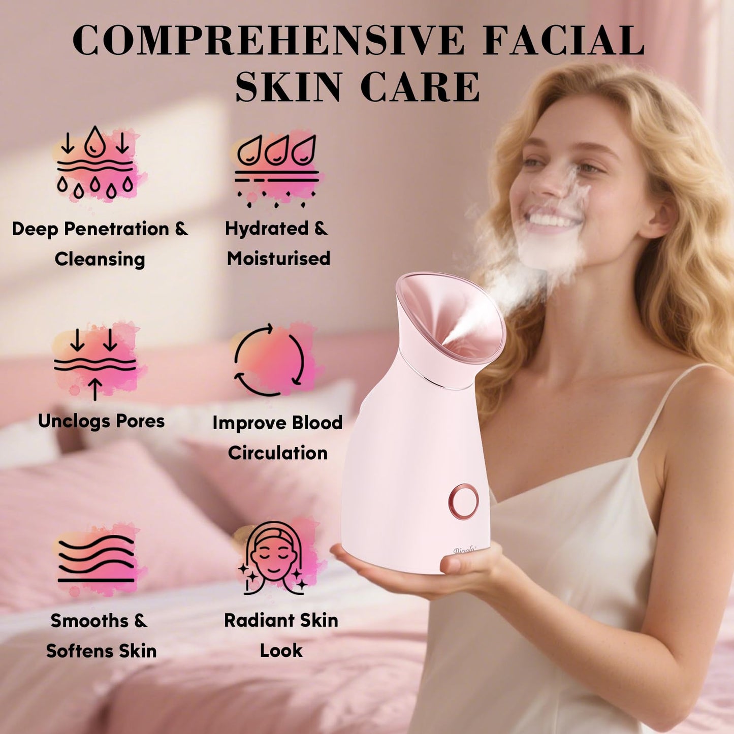 Pjordo Facial Steamer Spa Kit, Nano Ionic Face Steamer for Facial Deep Cleaning Unclogs Pores Sinuses Moisturizing, Warm Mist Humidifier Steamer for Face Home Sauna SPA, Self Care Gifts for Women