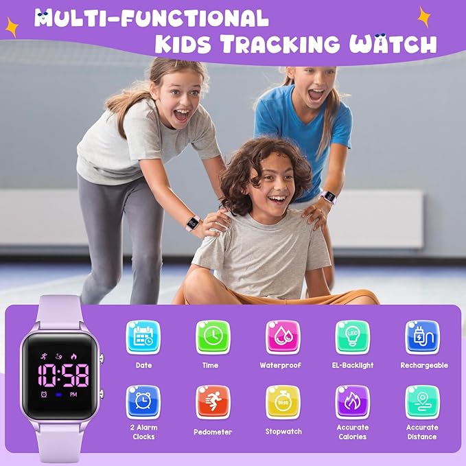 Kids Digital Watches for Boys Girls, Sports Watch with Fitness Tracker, Pedometer, Alarm Clocks, Stopwatch, No App Needed Waterproof Kids Watch, Gift for Teens Student Girls Boys Ages 5-14